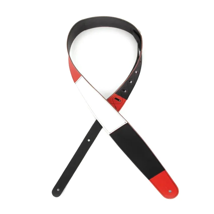 2.5 Inch Leather Guitar Strap, Horizontal Stripe – Black Red and White, by D’Addario