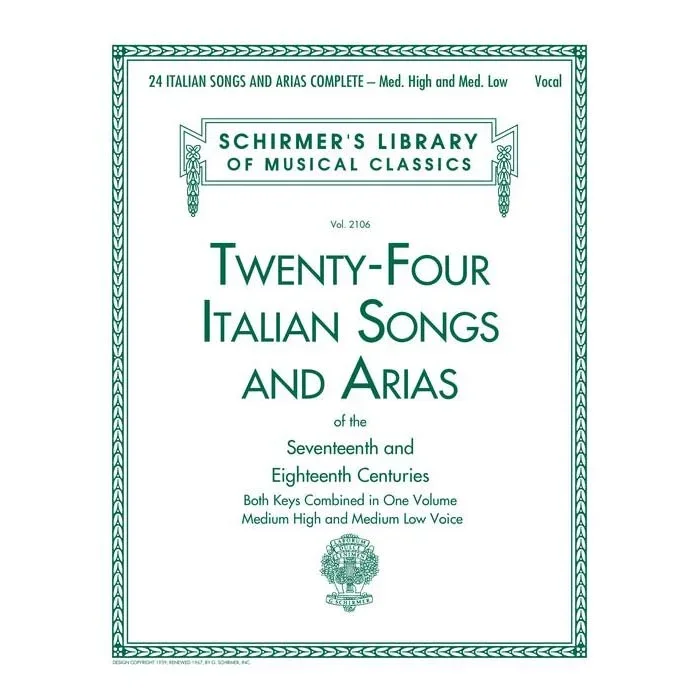 24 Italian Songs and Airas for Medium High & Medium Low Voice