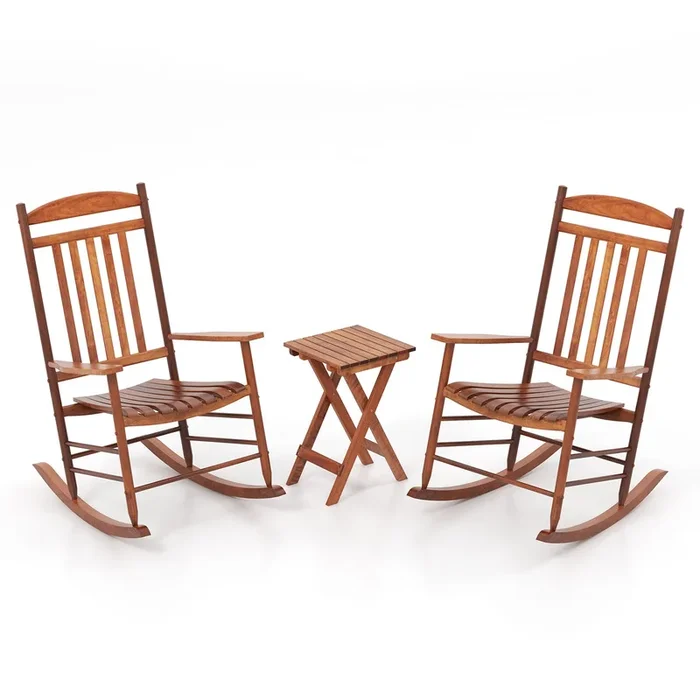 3-piece Outdoor Poplar Wood Rocking Bistro Set