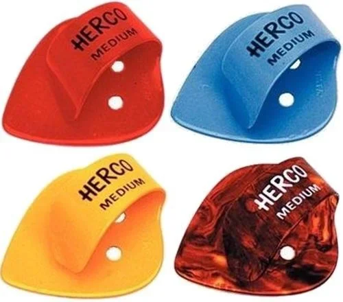 4 x Jim Dunlop Herco Mixed Colours, Light Gauge Flat / Thumbpicks, Thumb Picks