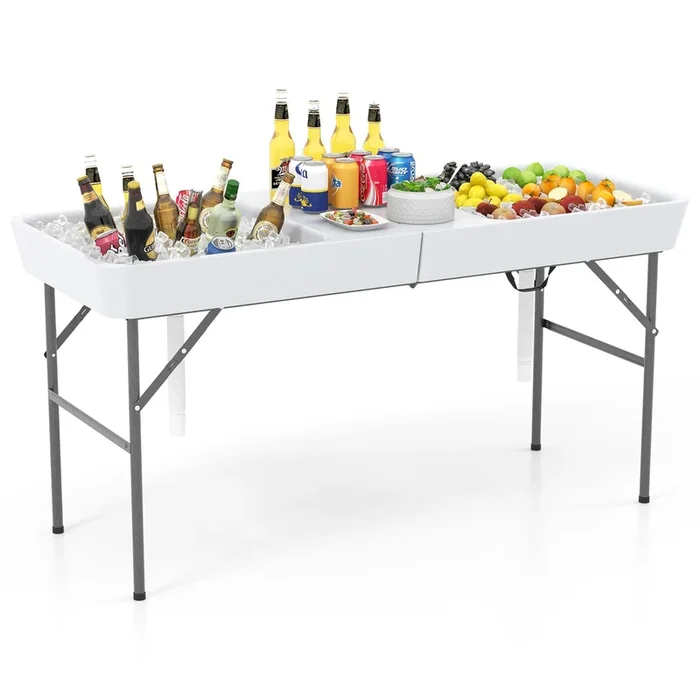 5 FT Folding Ice Cooler Table with Double Sinks for Camping Party Picnic Wedding