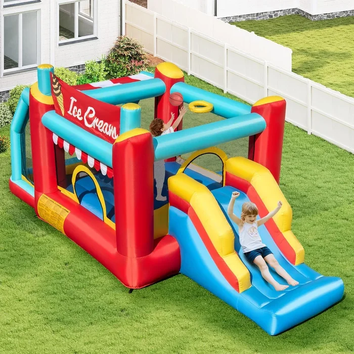 5-in-1 Ice Cream Inflatable Bounce House with Ball Pit and Slide with 480W Blower