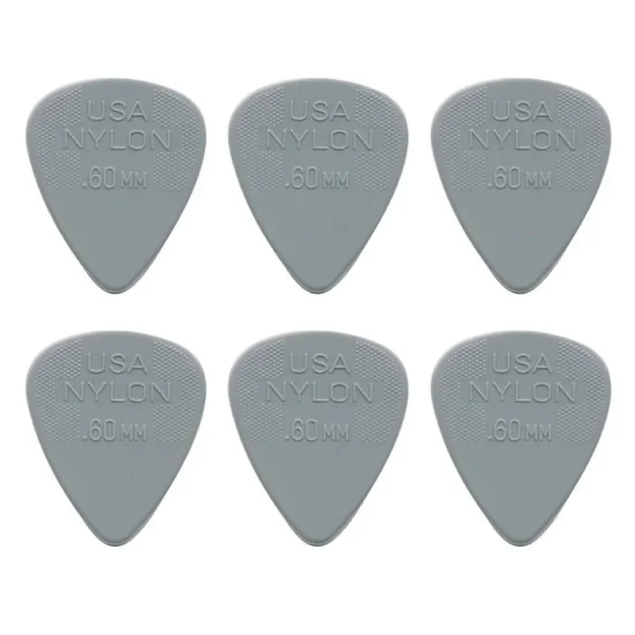 6 x Dunlop Nylon Standard “Greys” .60MM Gauge Guitar Picks 44R