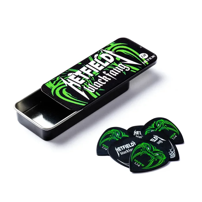 6 x James Hetfield Black Fang 1.14mm Ultex Guitar Picks Tin Dunlop PH112T