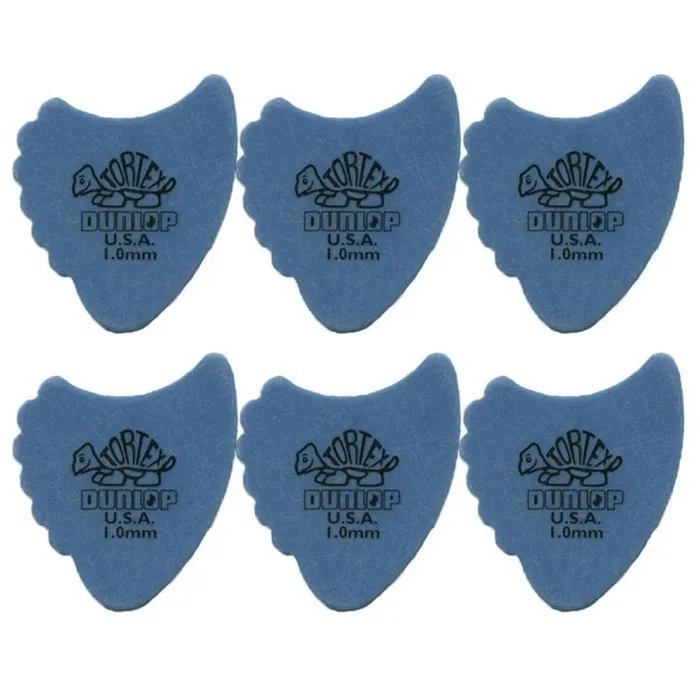 6 x Jim Dunlop Tortex Fins Blue 1.00mm Guitar Picks 414R Free Post