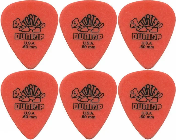 6 x Jim Dunlop Tortex Standard .60MM Gauge Guitar Picks 418R Orange