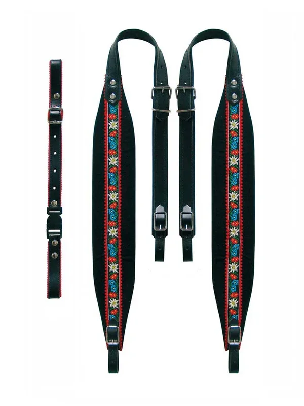 Accordion straps, 48-72 bas, tirol 82-87 x 6,0cm, backstr, “”tiroler””, leather & black velvet