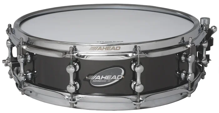 Ahead 4×14 Black Chrome on Brass Snare Drum (1mm Shell) w/ Black Trick Throw-off