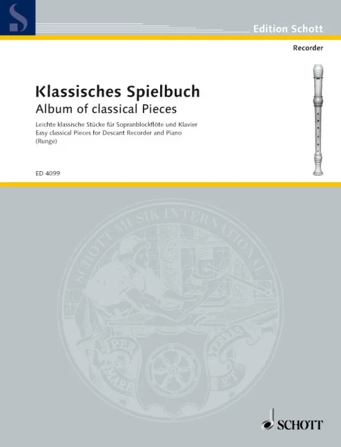Album of classical Pieces, Easy classical Pieces – soprano recorder and piano – Schott Digital