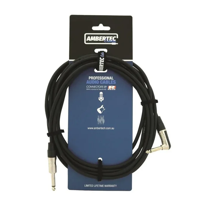Ambertec Guitar Cable REAN Connectors Straight/Right Angle Vintage B/W Cloth 3m