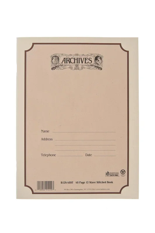 Archives Standard Bound Manuscript Paper Book, 12 Stave, 48 Pages Book