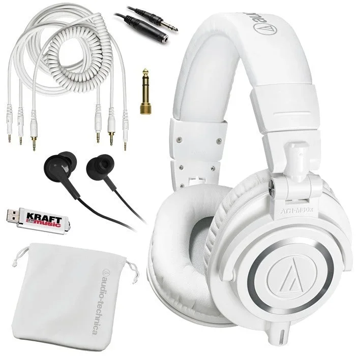 Audio-Technica ATH-M50x Professional Monitor Headphones – White BONUS PAK
