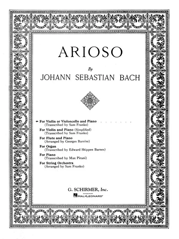 Bach – Arioso For Violin Or Cello/Piano (Softcover Book)