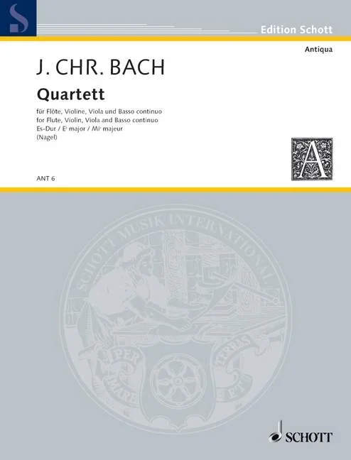 Bach, Johann Christian : Bach, Johann Christian : Quartet Eb major, – flute, violin, viola and basso continuo – Schott Digit
