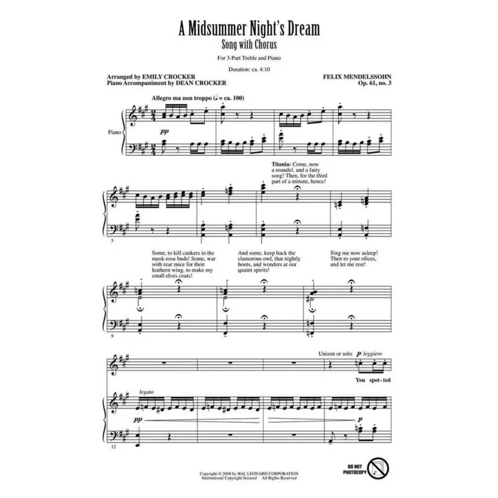 Bartholdy, Felix Mendelssohn – A Midsummer Night’s Dream – Song with Chorus