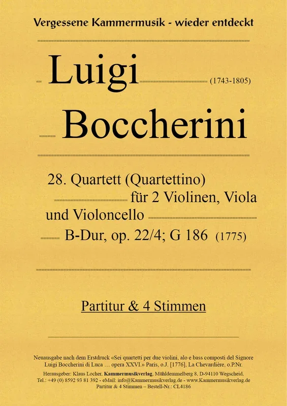 Boccherini: String Quartet in B-flat Major, G 186, Op. 22, No. 4