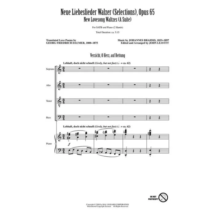 Brahms, Johannes – Neue Liebeslieder Walzer (Selections), Opus 65