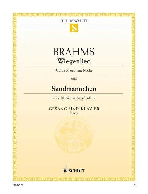 Brahms, Johannes : Brahms, Johannes : Wiegenlied / Sandmännchen, G major – high voice and piano – Schott Digital