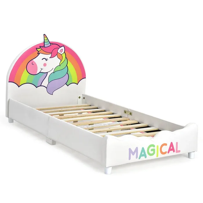 Children Twin Size Upholstered Platform Single Bed