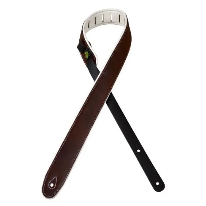 Colonial Leather 2.0 inch Padded Upholstery Leather Guitar Strap – Brown and White