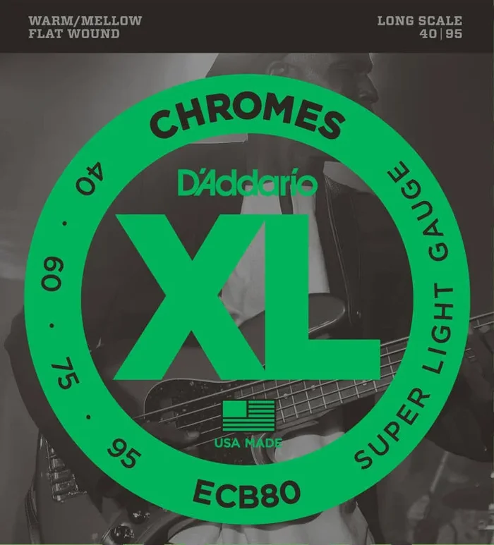 D’addario Chromes Flat Wound Long Scale Bass Strings 040 095 – ECB80