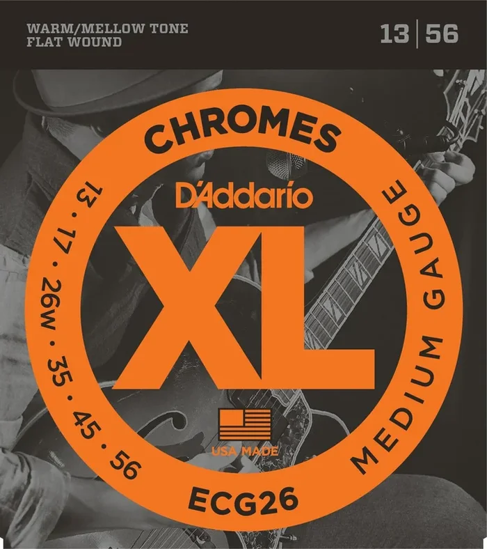 D’Addario ECG26 Chromes Flat Wound Electric Guitar Strings, Medium, 13-56