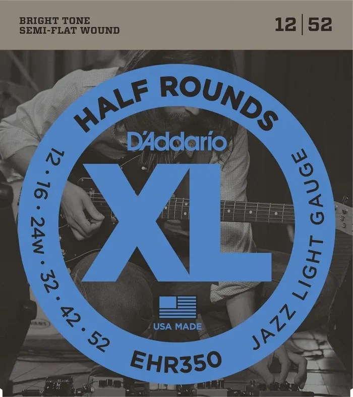 D’Addario EHR350 Half Round Electric Guitar Strings, Jazz Light, 12-52