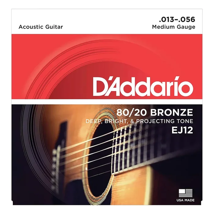 D’Addario EJ12 80/20 Bronze Acoustic Guitar Strings, Medium, 13-56
