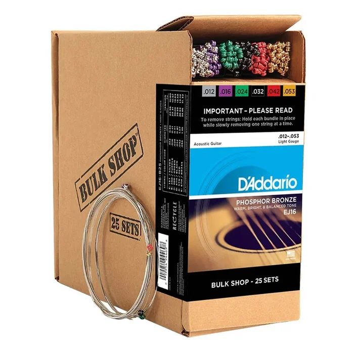 D’Addario EJ16 Phosphor Bronze Acoustic Guitar Strings, Light (25-Pack)