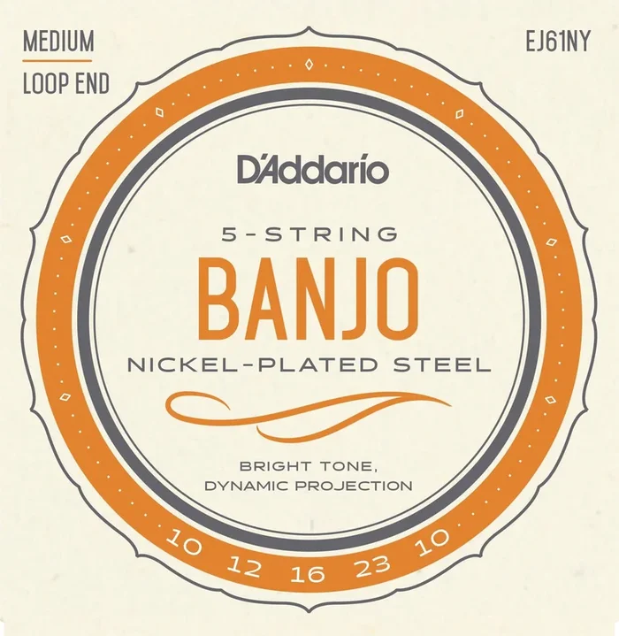 D’Addario EJ61NY 5-String Banjo Strings, NY Steel, Medium 10-23