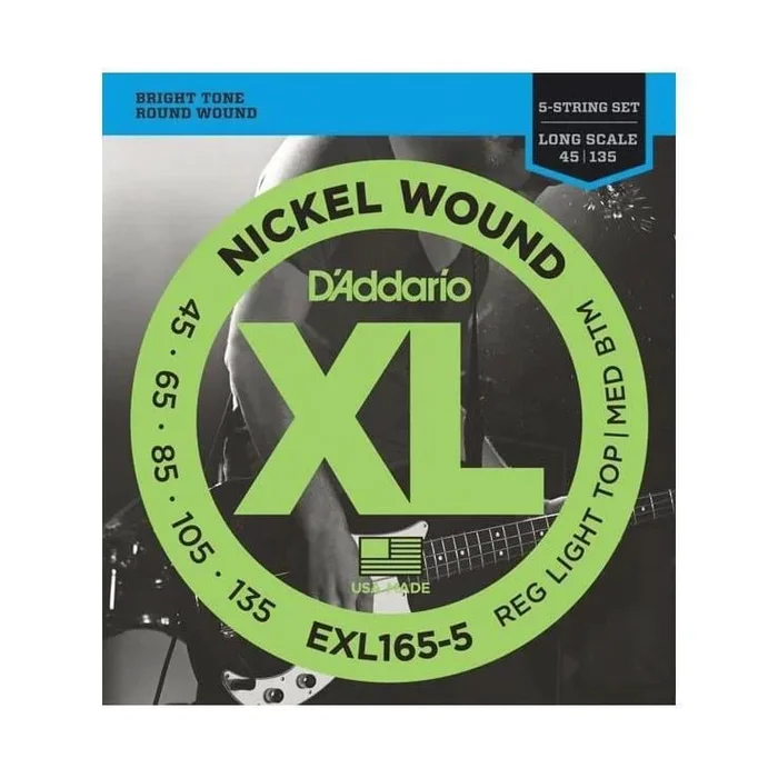 D’Addario EXL165-5 5-String Bass Guitar Strings 45-135 Custom Light, Long Scale