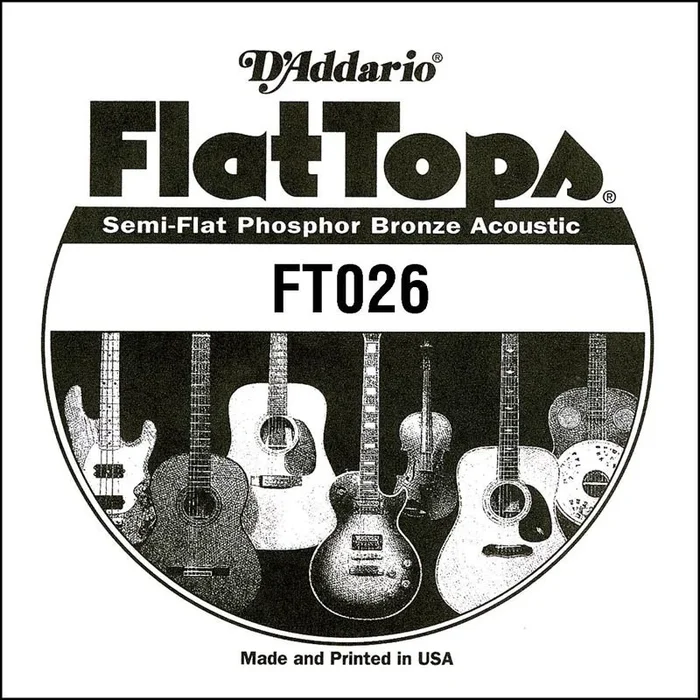 D’Addario FT026 Semi-Flat Phosphor Bronze Acoustic Guitar Single String, .026
