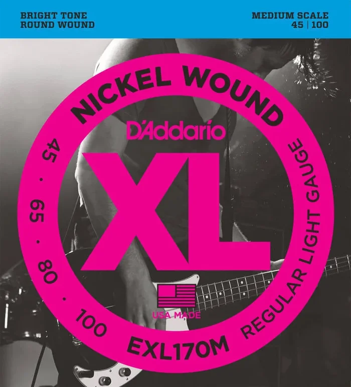 D’addario Nickel Wound Medium Scale Strings Bass Strings 045 100 – EXL170M