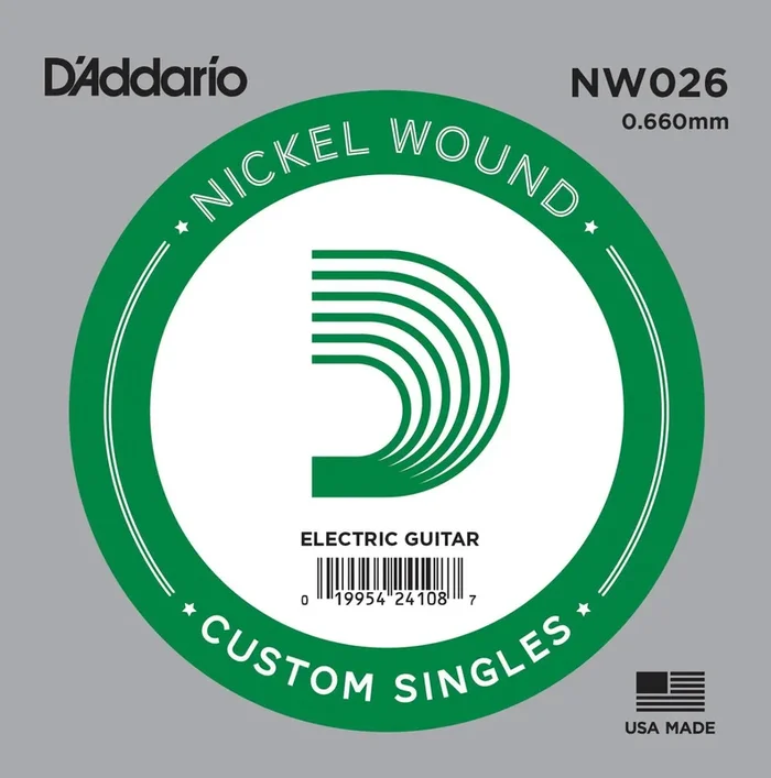 D’Addario NW026 Nickel Wound Electric Guitar Single String, .026