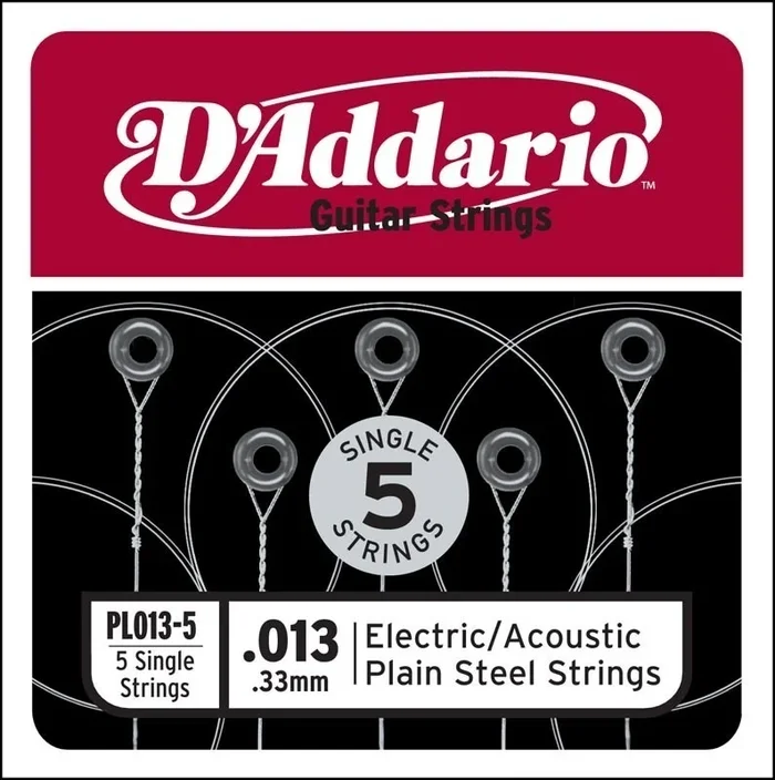 D’Addario PL013-5 Plain Steel Guitar Single String, .013 5-pack