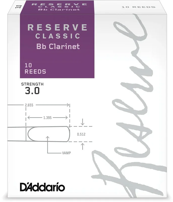 D’Addario Reserve Classic Bb Clarinet Reeds, Strength 3.0, 10-pack