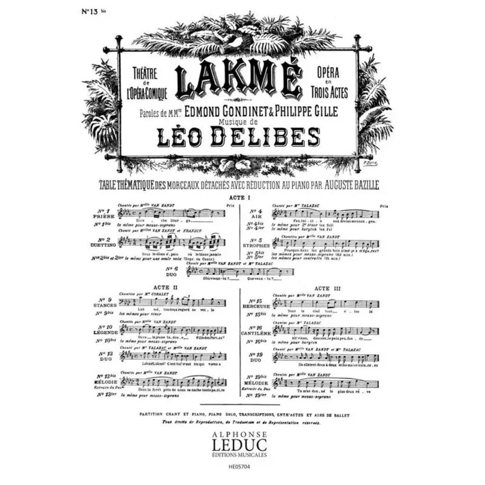 Delibes, Léo – Lakme No 13 Bis Melodie Soprano Solo & Piano