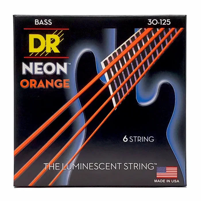 DR Hi-Def Neon Orange 6-String Bass Strings Medium 30-125 with K3 Coating