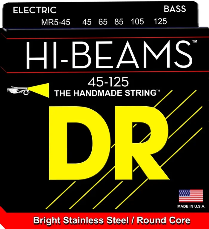 DR Strings MR5-45 Hi-Beam Stainless Steel Medium 5-String Bass Strings 45-125
