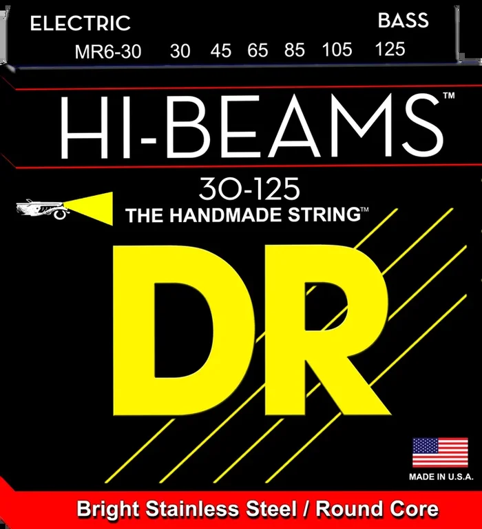 DR Strings MR6-30 Hi-Beam Stainless Steel Medium 6-String Bass Strings 30-125