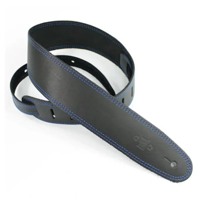 DSL Straps Classic Series Single Ply Guitar Strap 2.5in – Black/Blue Stitch – Extra Length