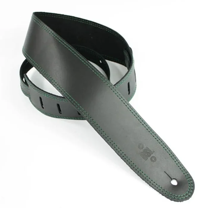 DSL Straps Classic Series Single Ply Guitar Strap 2.5in – Black/Green Stitch