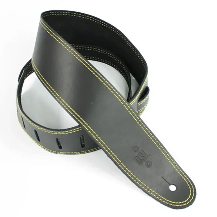 DSL Straps Classic Series Single Ply Guitar Strap 2.5in – Black/Yellow Stitch – Extra Length