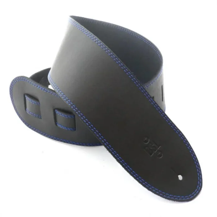 DSL Straps Classic Series Single Ply Guitar Strap 3.5in – Black/Blue Stitch – Extra Length