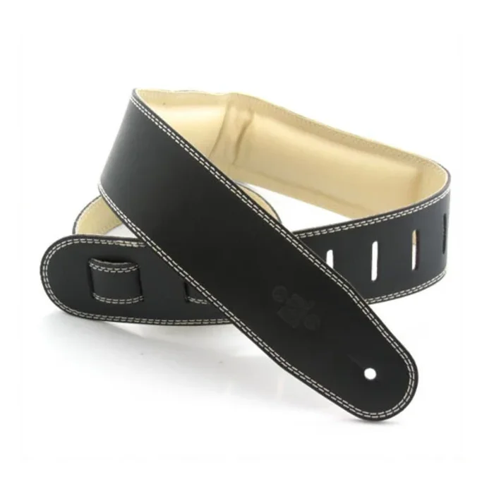 DSL Straps Premium Series Garment Leather Guitar Strap 2.5in Padded Garment – Black/Beige