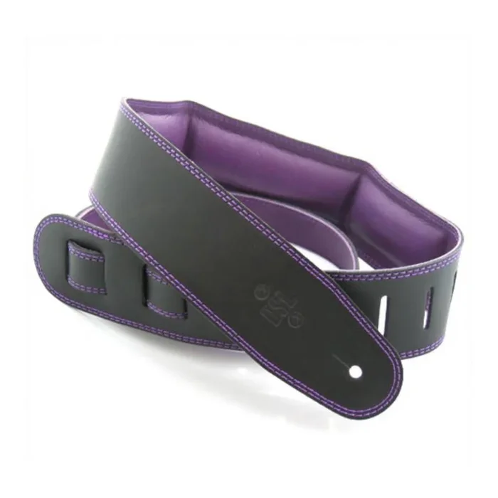 DSL Straps Premium Series Garment Leather Guitar Strap 2.5in Padded Garment – Black/Purple