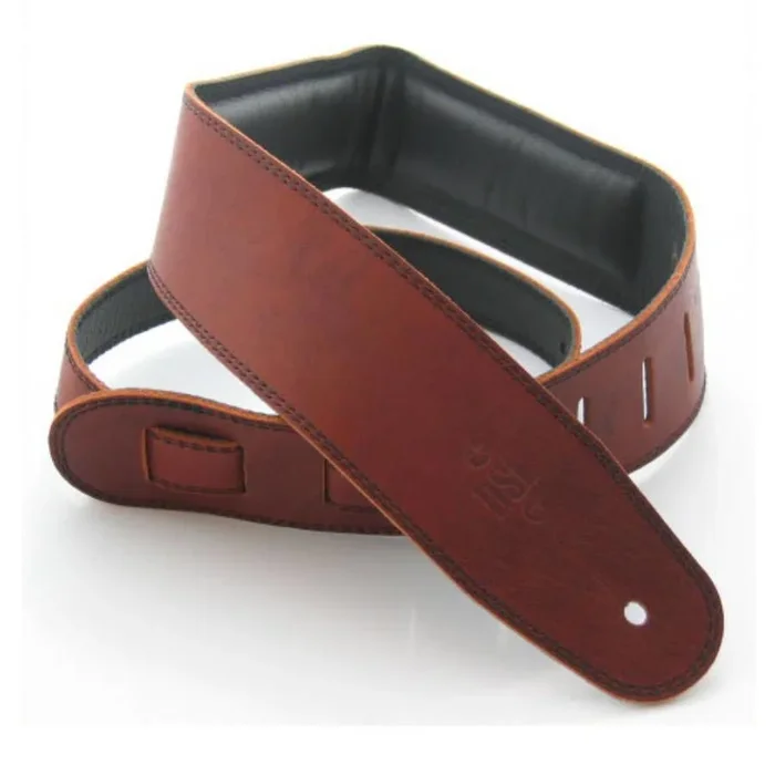 DSL Straps Premium Series Garment Leather Guitar Strap 2.5in Padded Garment – Maroon/Black