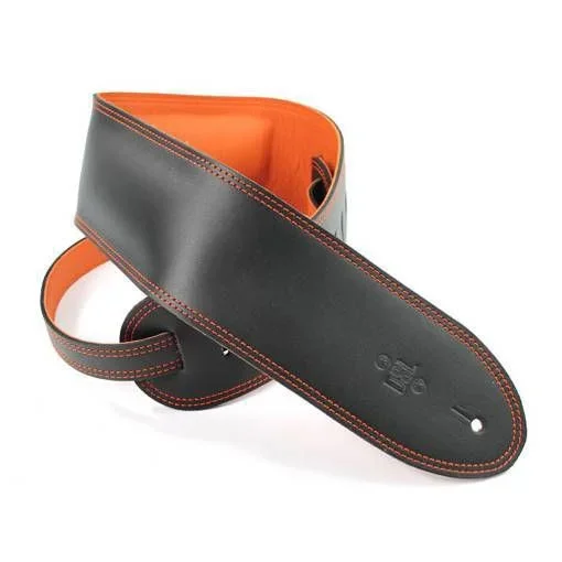 DSL Straps Premium Series Garment Leather Guitar Strap 3.5in Padded Garment – Black/Orange