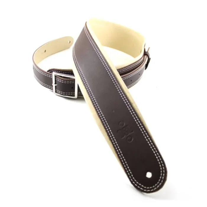 DSL Straps Premium Series Rolled Edge Leather Guitar Strap 2.5in Buckle – Saddle Brown/Beige