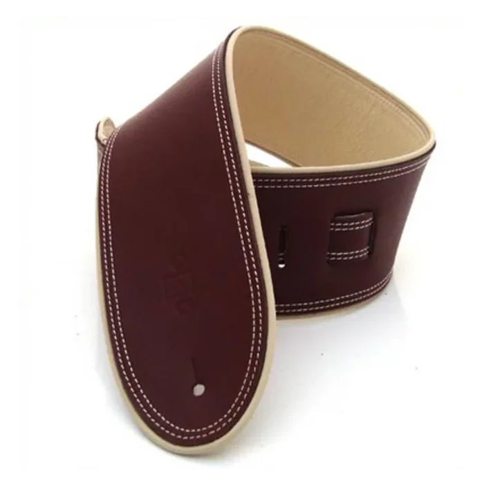 DSL Straps Premium Series Rolled Edge Leather Guitar Strap 3.5in – Maroon/Beige